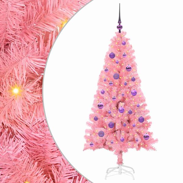vidaXL Sapin de No&euml;l avec 150 LED avec support Rose 150 cm PVC