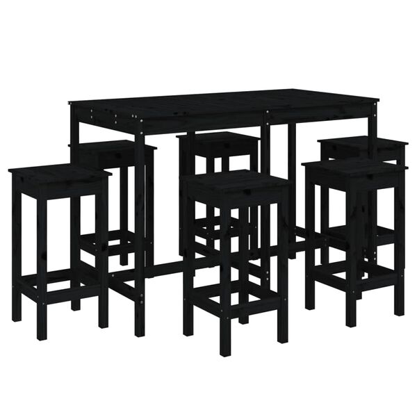 vidaXL Ensemble de bar de jardin 7 pcs noir bois de pin massif
