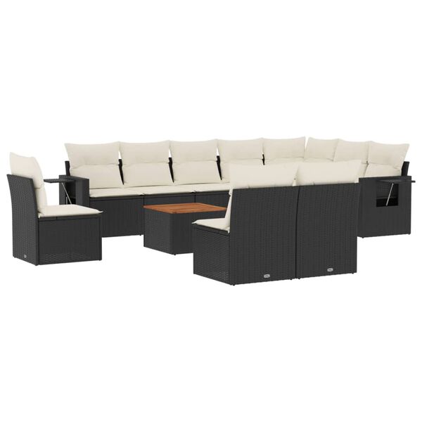 vidaXL Salon de jardin 11 pcs avec coussins noir r&eacute;sine tress&eacute;e