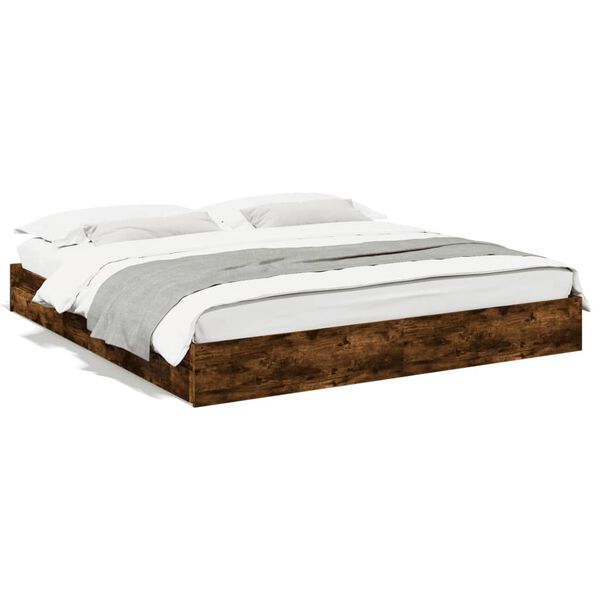 vidaXL Cadre de lit avec tiroirs sans matelas ch&ecirc;ne fum&eacute; 200x200 cm