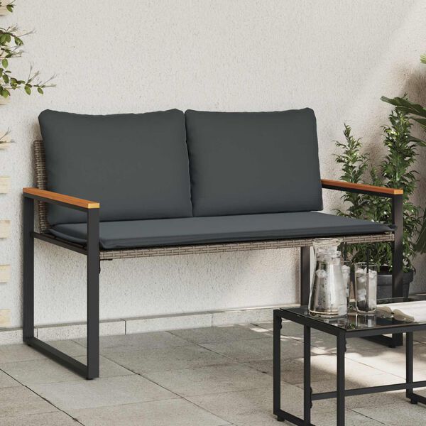 vidaXL banc avec coussin Gris et Gris fonc&eacute; 115 x 65 x 72 cm Rotin