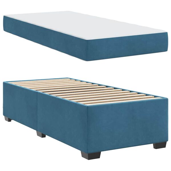 vidaXL Cadre de lit avec matelas Bleu fonc&eacute; 100 x 200 cm tissu