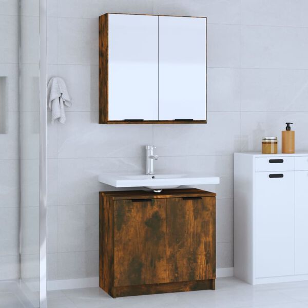 vidaXL Ensemble d'armoires de salle de bain 2 pcs ch&ecirc;ne fum&eacute;