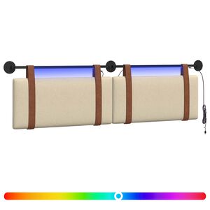 vidaXL T&ecirc;te de lit suspendue Avec lumi&egrave;re LED Cr&egrave;me PU antique