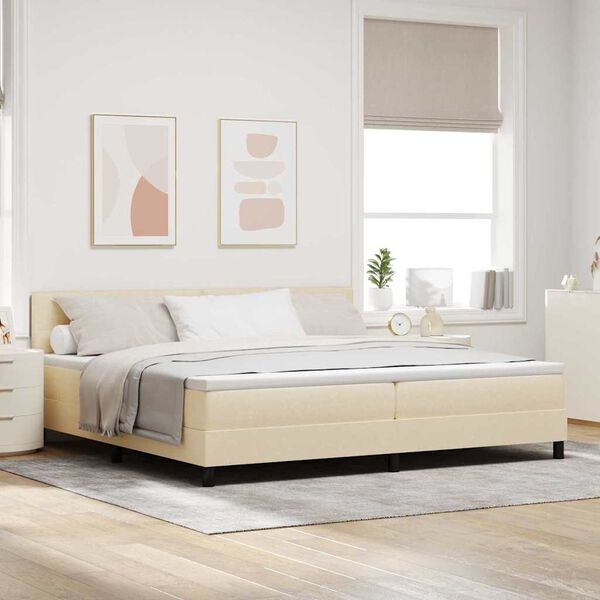 vidaXL Lit boxspring avec matelas Cr&egrave;me 200 x 200 cm tissu