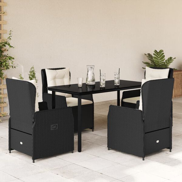 vidaXL Ensemble &agrave; manger de jardin coussins 5pcs Noir R&eacute;sine tress&eacute;e