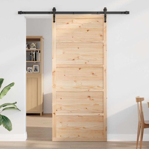 vidaXL Porte de Grange Naturel 80 x 208 cm Bois de pin massif