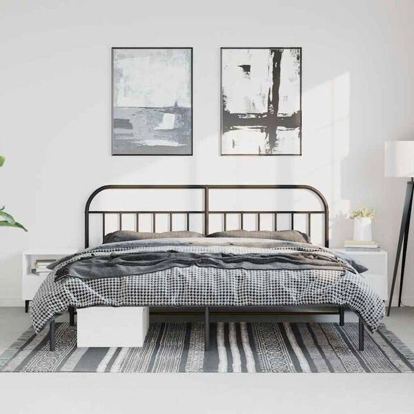 vidaXL Cadre de lit m&eacute;tal sans matelas avec t&ecirc;te de lit noir 183x213cm