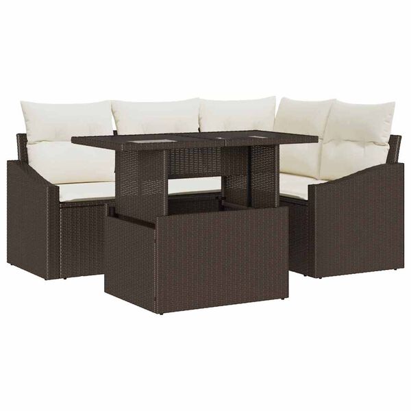 vidaXL Ensemble de canap&eacute; de jardin avec coussin 5 pcs Marron et Cr&egrave;me