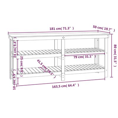 vidaXL Banc de travail 181x50x80 cm Bois de pin massif