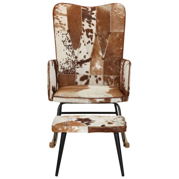 vidaXL Chaise &agrave; bascule avec repose-pied Marron Cuir v&eacute;ritable