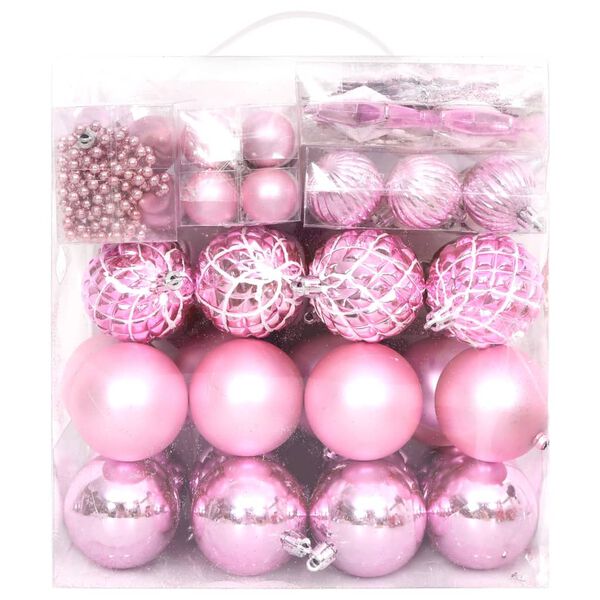 vidaXL Ensemble de boules de Noël 65 pcs Rose / Rouge / Blanc