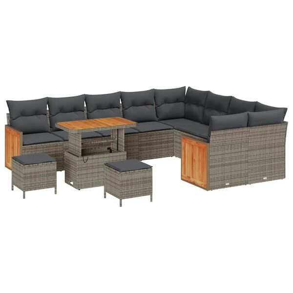 vidaXL Ensemble de canap&eacute; de jardin avec coussin 13 pcs Gris polyrotin