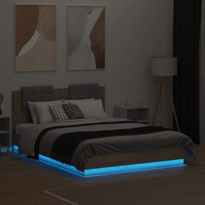 vidaXL Cadre de lit tête de lit et lumières LED chêne sonoma 135x190cm