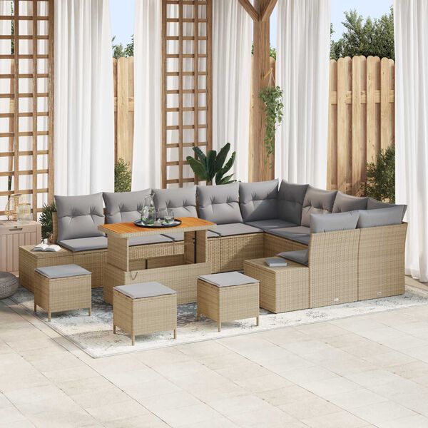 vidaXL Ensemble de canap&eacute; de jardin 13 pcs Beige Poly rotin