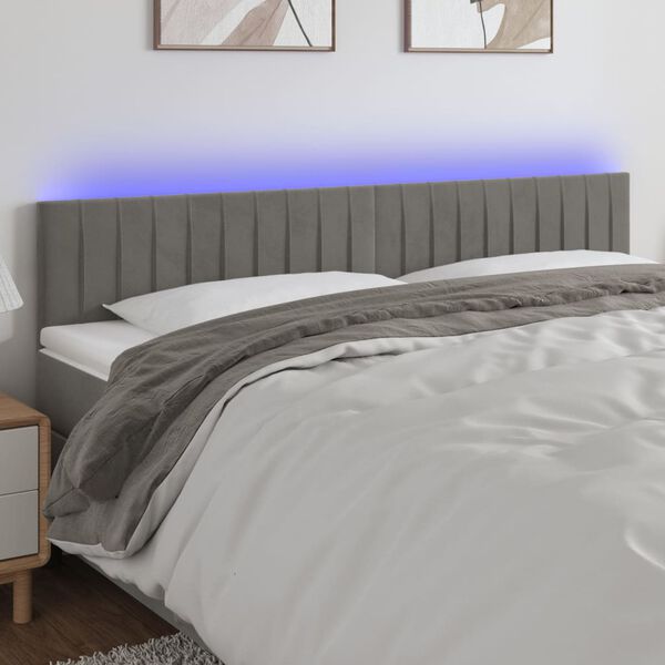 vidaXL T&ecirc;te de lit &agrave; LED Gris clair 200x5x78/88 cm Velours