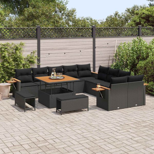 vidaXL Ensemble de canap&eacute; de jardin avec coussin 13 pcs Noir