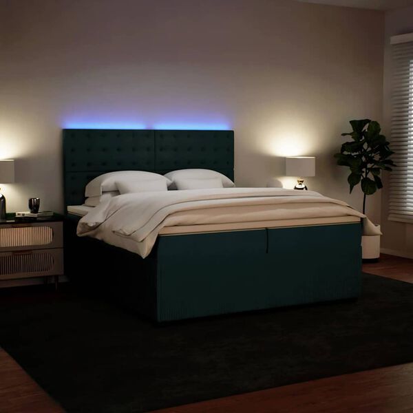 vidaXL Sommier &agrave; lattes de lit et matelas Vert fonc&eacute; 200x200cm Velours