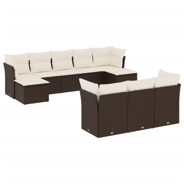 vidaXL Salon de jardin 10 pcs avec coussins marron r&eacute;sine tress&eacute;e