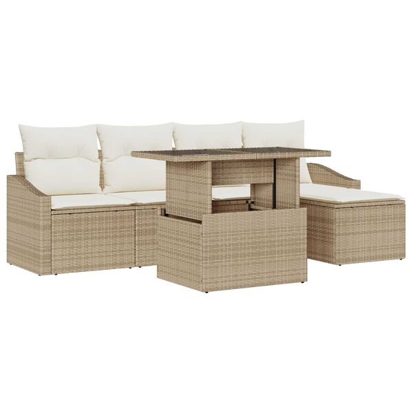 vidaXL Ensemble de canap&eacute; de jardin 6 pcs Beige et cr&egrave;me polyrotin