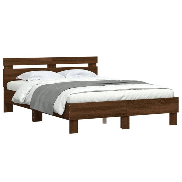 vidaXL Cadre de lit avec LED sans matelas ch&ecirc;ne marron 120x190 cm