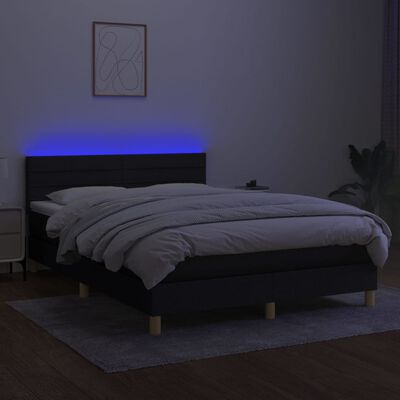 vidaXL Sommier à lattes de lit avec matelas LED Noir 140x200 cm Tissu