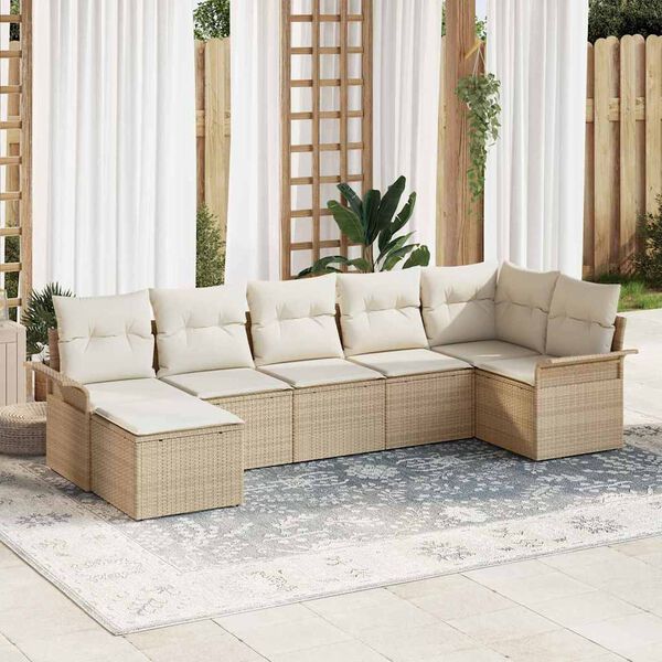 vidaXL Ensemble de canapé de jardin avec coussin 7 pcs Beige polyrotin