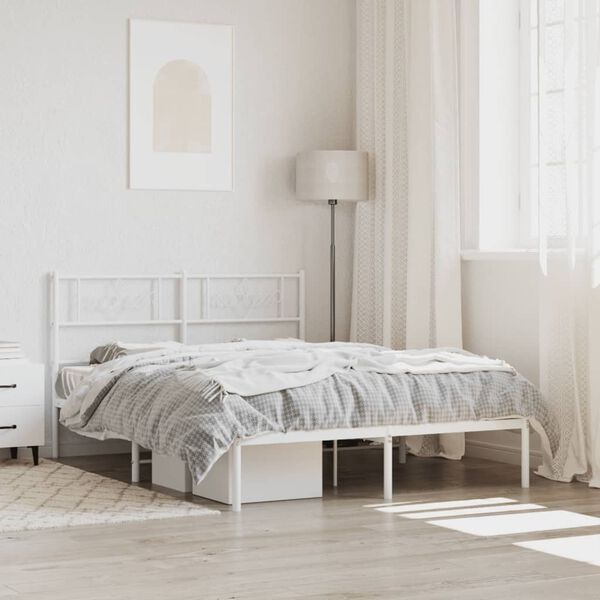 vidaXL Cadre de lit m&eacute;tal sans matelas et t&ecirc;te de lit blanc 120x190 cm