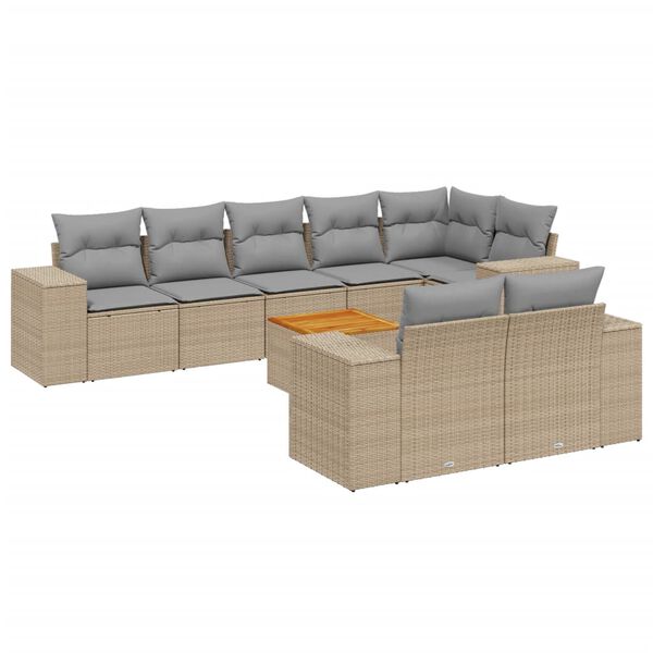 vidaXL Salon de jardin avec coussins 9 pcs beige r&eacute;sine tress&eacute;e