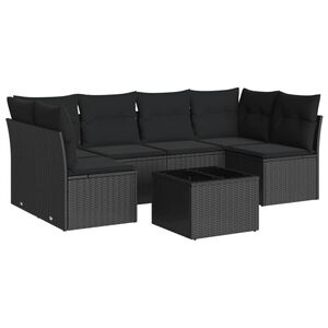 vidaXL Salon de jardin 7 pcs avec coussins noir r&eacute;sine tress&eacute;e