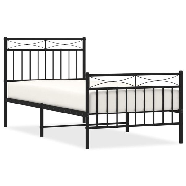 vidaXL Cadre de lit m&eacute;tal sans matelas avec pied de lit noir 90x200 cm