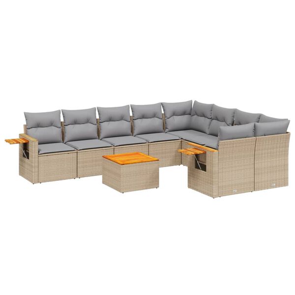 vidaXL Salon de jardin avec coussins 10 pcs beige r&eacute;sine tress&eacute;e