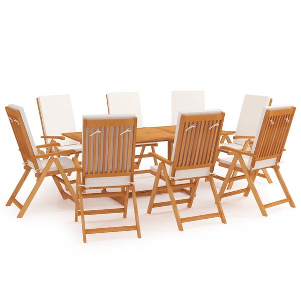vidaXL Ensemble &agrave; manger de jardin 9 pcs coussins Bois de teck massif