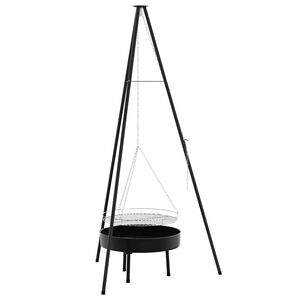 vidaXL Tr&eacute;pied de Feu de Camp 3 pc Noir Acier