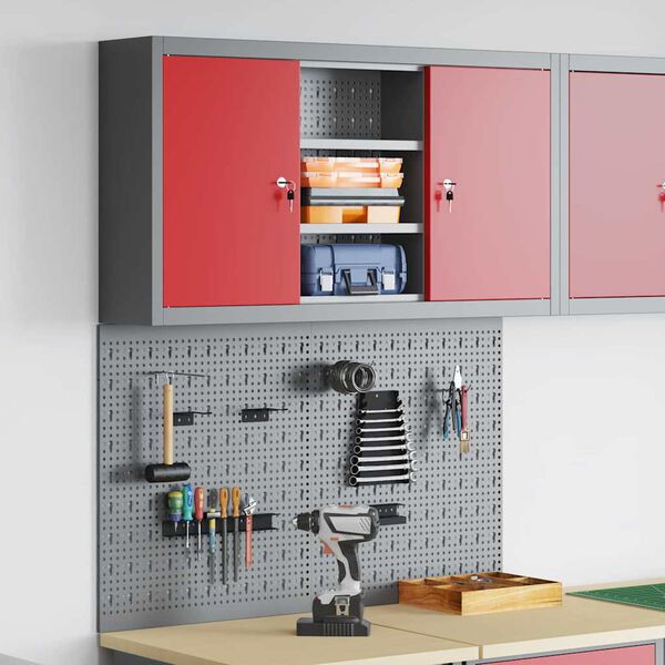 vidaXL Set de Cabinet d'Outils et Pegboard avec &eacute;tag&egrave;re 3 pcs Rouge