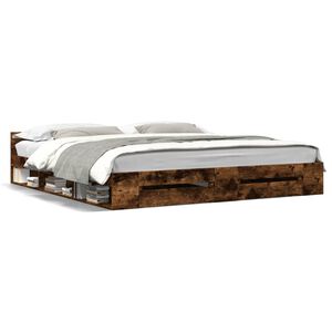 vidaXL Cadre de lit avec tiroirs sans matelas ch&ecirc;ne fum&eacute; 200x200 cm