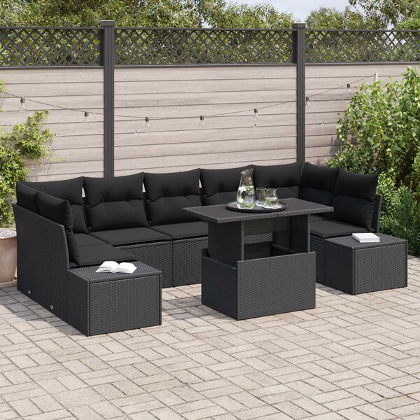 vidaXL Ensemble de canap&eacute; de jardin avec coussin 8 pcs Noir