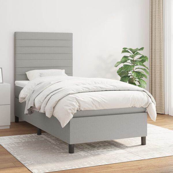 vidaXL Sommier &agrave; lattes de lit et matelas Gris clair 90x190 cm Tissu
