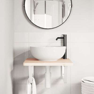 vidaXL Supports d'étagères pour lavabo 2 pcs blanc trapèze acier