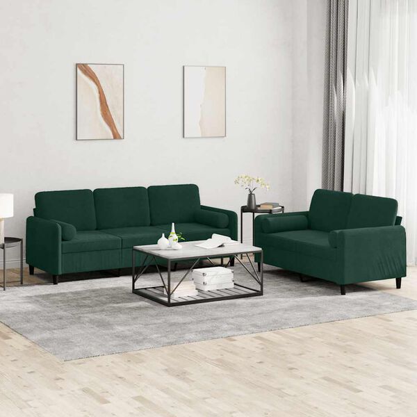 vidaXL Ensemble de canap&eacute;s 2 pcs avec coussins vert fonc&eacute; velours