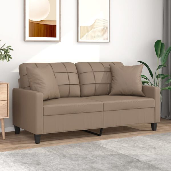 vidaXL Canap&eacute; 2 places et oreillers et coussins Cappuccino 140 cm