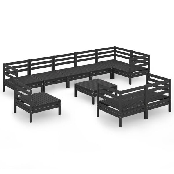 vidaXL Salon de jardin 10 pcs bois de pin massif noir