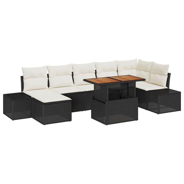 vidaXL Ensemble de canap&eacute; de jardin avec coussin 8 pcs Noir et Cr&egrave;me