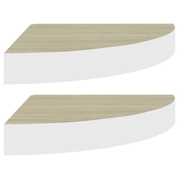 vidaXL &Eacute;tag&egrave;res d'angle murales 2 pcs Ch&ecirc;ne et blanc 25x25x3,8 cm MDF