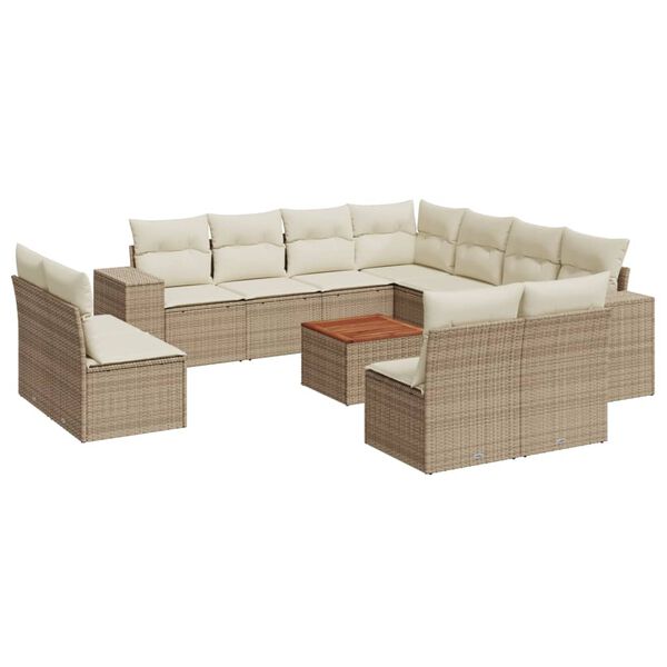 vidaXL Salon de jardin avec coussins 12 pcs beige r&eacute;sine tress&eacute;e
