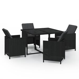 vidaXL Ensemble &agrave; d&icirc;ner de jardin avec coussins 5 pcs poly rotin noir
