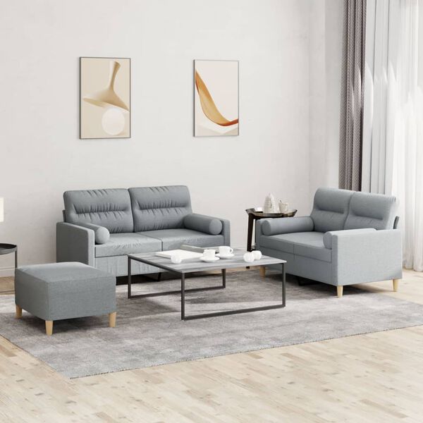 vidaXL Ensemble de canap&eacute;s 3 pcs coussins gris clair tissu