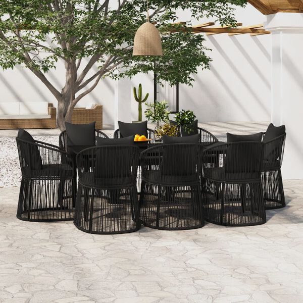 vidaXL Ensemble &agrave; manger de jardin avec coussins 9 pcs noir