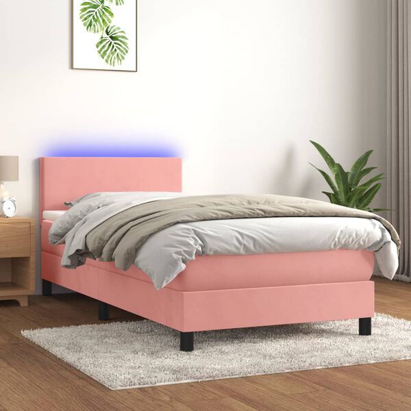 vidaXL Sommier &agrave; lattes de lit avec matelas LED Rose 90x190 cm Velours