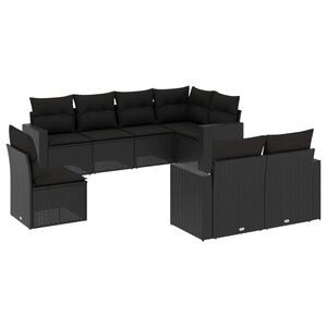vidaXL Salon de jardin 8 pcs avec coussins noir r&eacute;sine tress&eacute;e